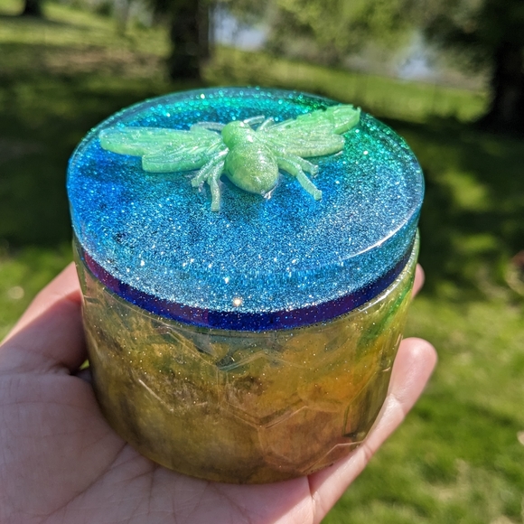 Bumblebee Jewelry Box Resin Art Sparkly Honey Bee Honeycomb Glitter Cute Spring - Picture 6 of 12